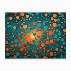 Abstract Background With A Cluster Of Colorful Bokeh Circles In Blue And Orange Against A Dark Teal Background, Creating A Festive And Glowing Effect Canvas Print