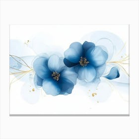 Elegant Abstract Blue Flowers With Golden Line Canvas Print