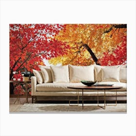 Autumn Foliage Comes Alive In This Design Leaves Flaunting A Riot Of Colors Including Crimson Verm 2 Canvas Print