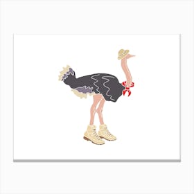 Explorer Ostrich With Hat, Neckerchief And Walking Boots, Fun Safari Animal Print, Landscape Canvas Print