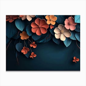 Elegant Colorful 3d Flowers With Leaves On A Tree 2 Canvas Print