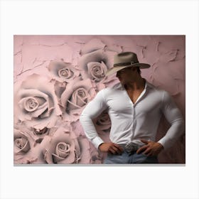 Cowboy Posing With Roses Canvas Print
