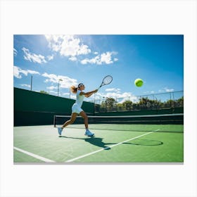 Tennis Match Showcasing An Active Lifestyle Bathed In The Golden Glow Of The Sun Action Packed Mome (1) Canvas Print