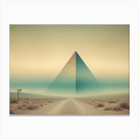 A Surreal Image Of A Desert Landscape With A Lone Tree And A Dirt Road Leading To A Large, Geometric Pyramid, Evoking A Sense Of Mystery, Adventure, And The Unknown Canvas Print