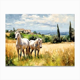 Horses Painting In Tuscany, Italy, Landscape 1 Canvas Print