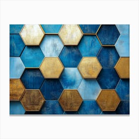 3D Blue And Gold Hexagons Canvas Print