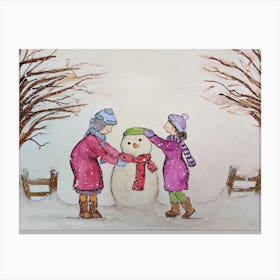 Ethel And Sue Build A Snowman Canvas Print