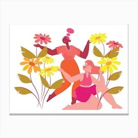 Two Women Enjoying Spring Flowers Canvas Print