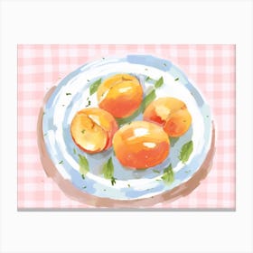 A Plate Of Peaches, Top View Food Illustration, Landscape 4 Canvas Print
