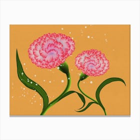 Carnation Glow - Modern Retro Pink Blooms on Orange Canvas Print