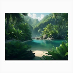 Picture Perfect Waterfront In The Tropical Jungle Canvas Print