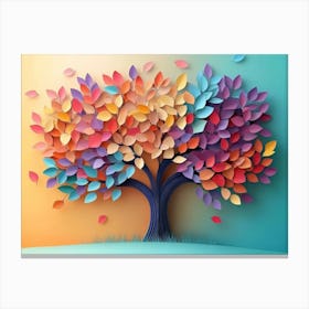 Colorful Tree With Leaves On Hanging Branches Illustration Background, 3d Abstraction Art Floral Tree 1 Canvas Print