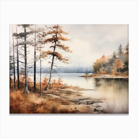 A Painting Of A Lake In Autumn 3 Canvas Print