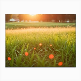 A Close Up Shot Of A Field Of Lush Green Grass With Dew Drops Canvas Print