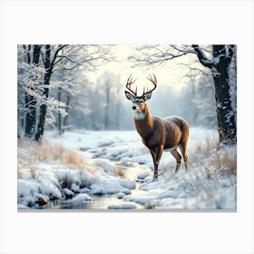 Deer In Winter Forest 1 Canvas Print