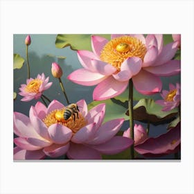 Bee On Lotus Canvas Print