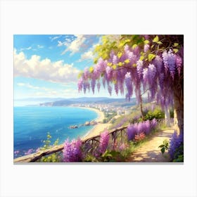 Landscape With Blooming Wisteria Canvas Print