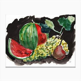 Watermelon, Grapes, Pear - watercolor still life kitchen Anton Maliar food Canvas Print