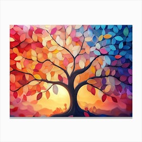 Colorful Tree With Vibrant Leaves Hanging Branches Illustration Background Canvas Print