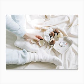 Woman'S Feet On A Bed Canvas Print