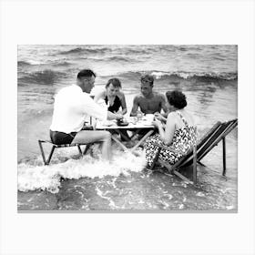 Tea Party in the Surf Vintage Black and White Vintage Photo Canvas Print