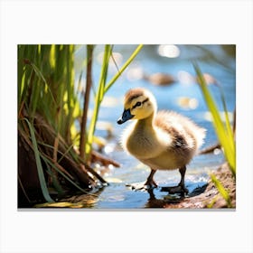 Young Wild Canadian Goose Chick Foraging Near A Duck Pond Daytimeexquisite Capture Of Wildlife Be Canvas Print