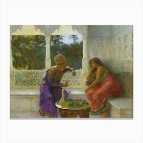 Figures In An Interior With Garden Of Palms Beyond, Edwin Lord Weeks Canvas Print