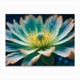 A Close Up Shot Of A Blue And White Flower With A Yellow Center, With A Blurred Background Of Blue And White Bokeh Canvas Print