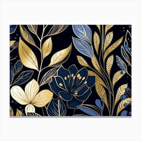 Gold and Blue Foliage 1 Canvas Print