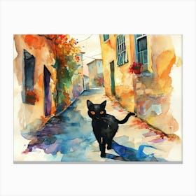 Istanbul, Turkey   Cat In Street Art Watercolour Painting 2 Canvas Print