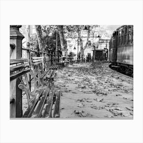 Old railroad station in Soller at gray retro style photography Canvas Print