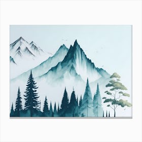 Mountain And Forest In Minimalist Watercolor Horizontal Composition 313 Canvas Print