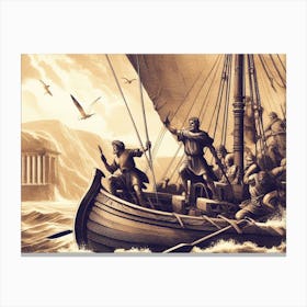 Vikings On A Ship AI vintage art 1 Canvas Print