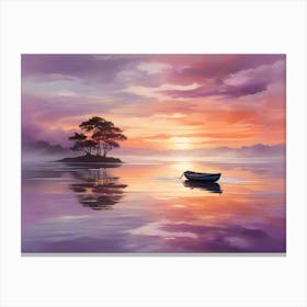 Sunset With Boat Canvas Print