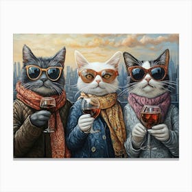 City Cats With Wine 4 Canvas Print