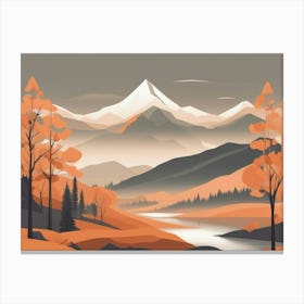 Misty mountains horizontal background in orange tone 44 Canvas Print