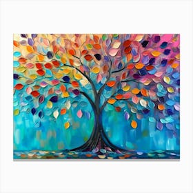 Tree Of Life, 3d Colorful Tree With Vibrant Leaves Hanging On Branches Canvas Print