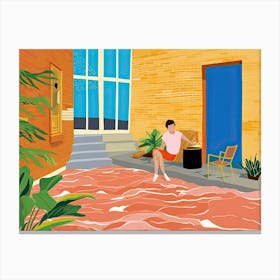 Woman Outside, Hockney Style Canvas Print