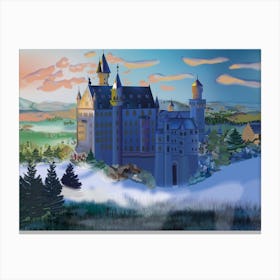 Landscape With Neuschwanstein Castle In The Fog In Germany Canvas Print