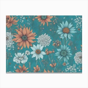 Floral2 Blue And Orange Canvas Print