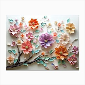 Blossoming 3d Floral Artistry Leaves, Flowers And A Mesmerizing 1 Canvas Print