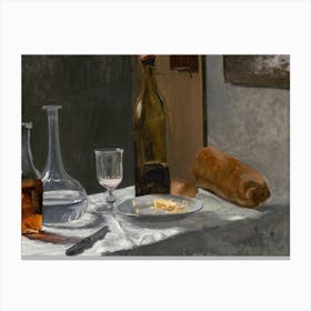 Still Life With Bottle, Carafe, Bread, And Wine , Claude Monet Canvas Print