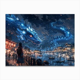Blue Dragon At Night 2 Canvas Print