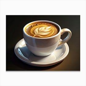 White Ceramic Mug With Latte Art On A Saucer Canvas Print