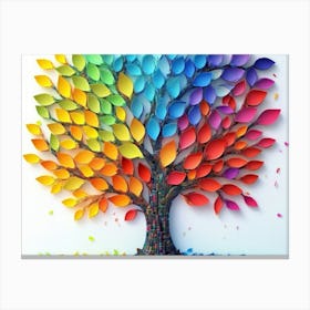 Vibrant 3d Tree With Colorful Leaves, Elegant Abstraction Canvas Print