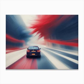 A Car Driving On A Highway At High Speed With Blurred Motion Effects Canvas Print