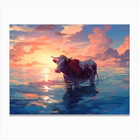 Cow In The Ocean 1 Canvas Print