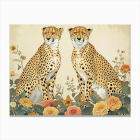 Floral Animal Illustration Cheetah 1 Canvas Print