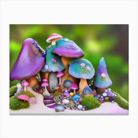 Blue Mushroom Garden Canvas Print