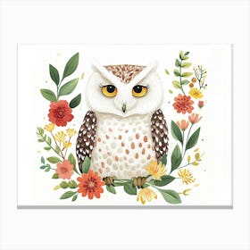 Little Floral Snowy Owl 1 Canvas Print